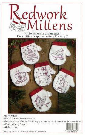 Redwork Mittens Ornament Kit