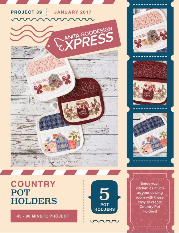 Anita's Express Country Pot Holders Embroidery Pattern