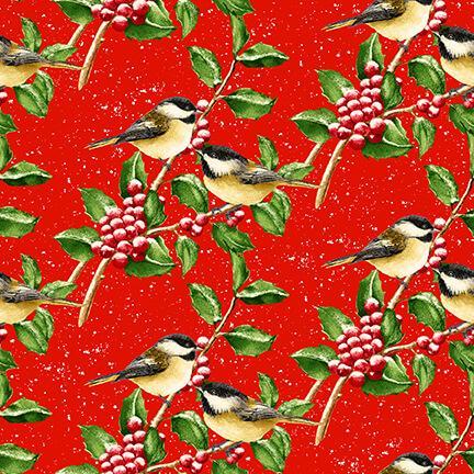 Snow Bird Chickadees On Red From Henry Glass