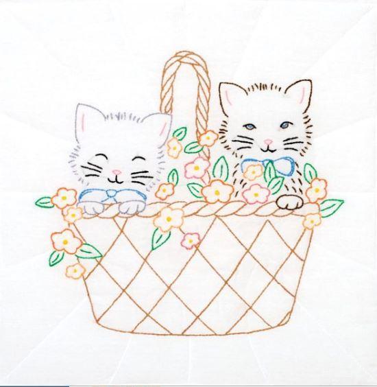 Quilt Blocks Kittens In A Basket From Jack Dempsey Needle Art