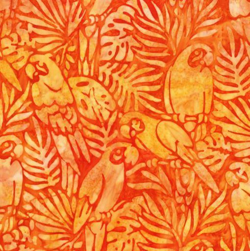 Welcome To Paradise Parrots Orange  Batik From Robert Kaufman