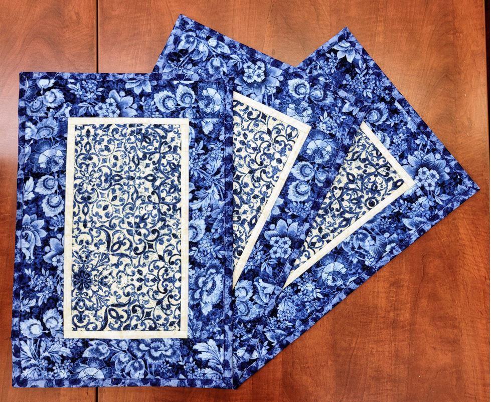 Framed Seasons Placemats Featuring London Blues Fabrics From Timeless