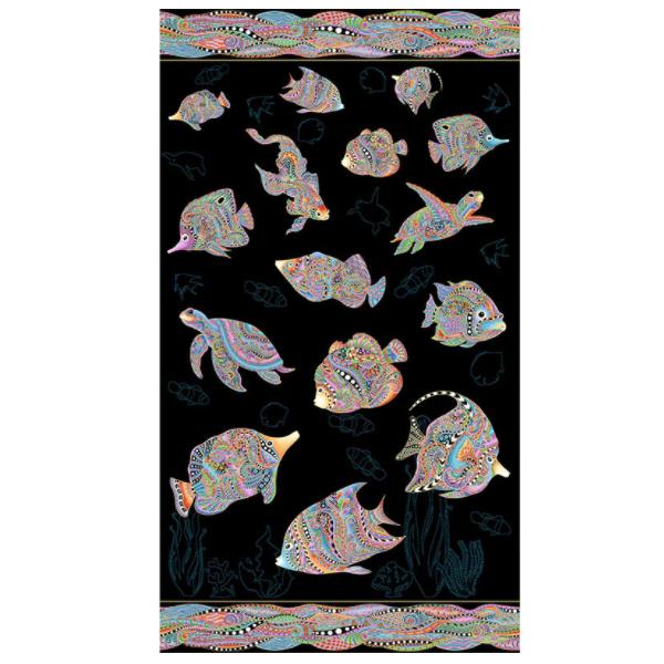 Hooked On Fish Scenic Panel Black/Multi By Ann Lauer For Benartex