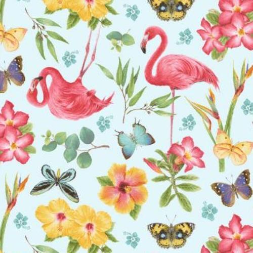 Pink Paradisetossed Flamingos &  Flowers Multi By Jane Shasky For Henry Glass