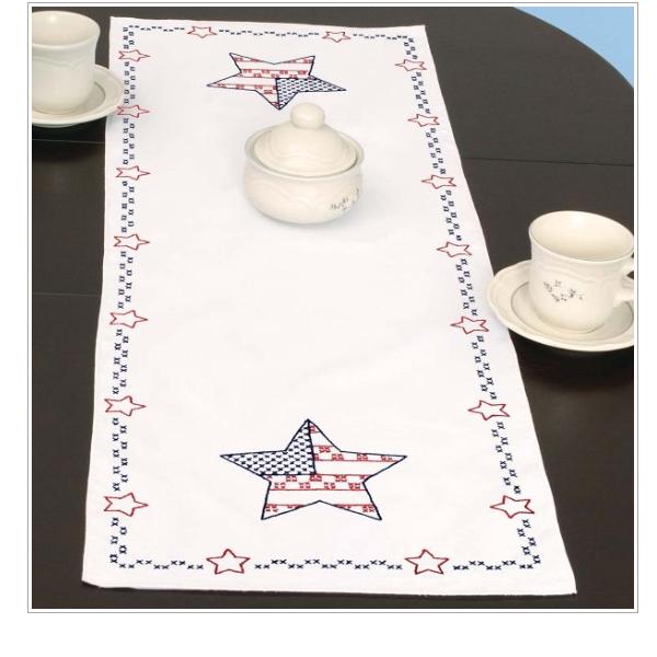 Independence Day Table  Runner Stamped Cross Stich & Embroidery Kit