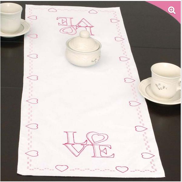 Love Table Runner Stamped For Cross Stitch & Embroidery From Jack Dempsey Needle Art