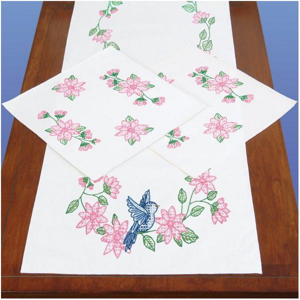 Birds Perle Edge Scarf & Doilies Set for Hand Embroidery from Jack Dempsey