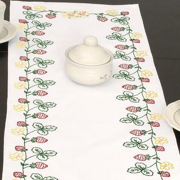 Strawberries Table Runner Stamped For Embroidery From Jack Dempsey Needle Art