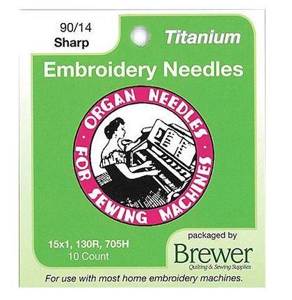 Organ Titanium Embroidery Needles, 90/14 Sharp