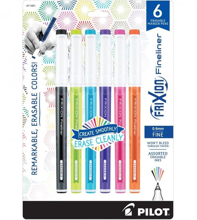 Frixion Fineliner Erasable Pens 6 Pk