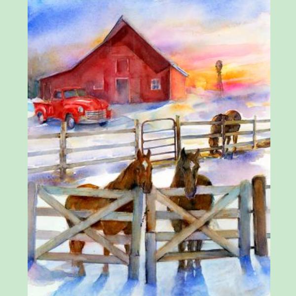 Snowfall On The Range Barn Panel By John Keeling For 3 Wishes Fabric