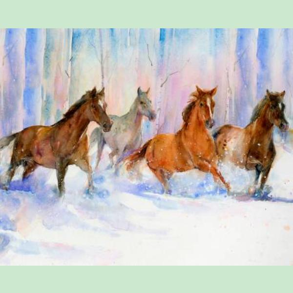 Snowfall On The Range Horse Panel By John Keeling For 3 Wishes Fabric