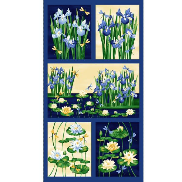 Water Lily Magic Block Panel Indigo by Jan Mott  from Henry Glass