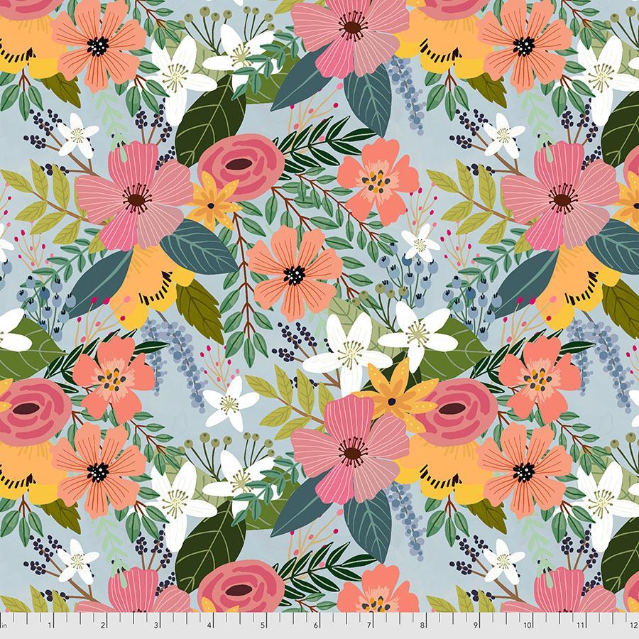 Farm Friends Floral Blue By Mia Charro For Free Spirit