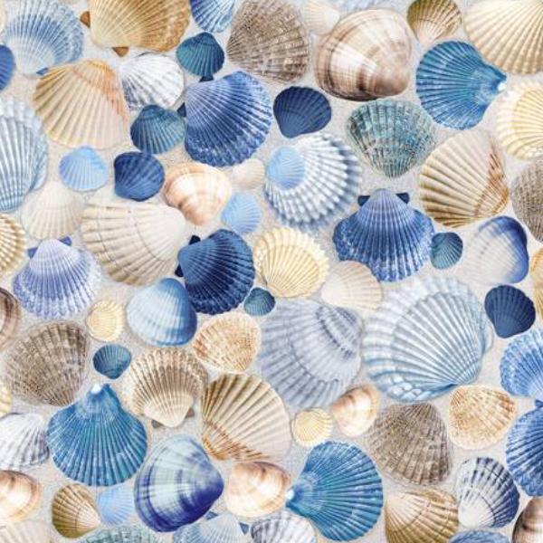 Beach Dreams Seashells Blue by Timeless Treasures