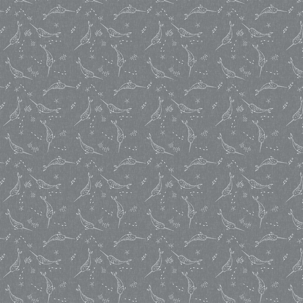 Calm Waters Narwhals Gray By Bernadett Urbanovics For Figo Fabrics