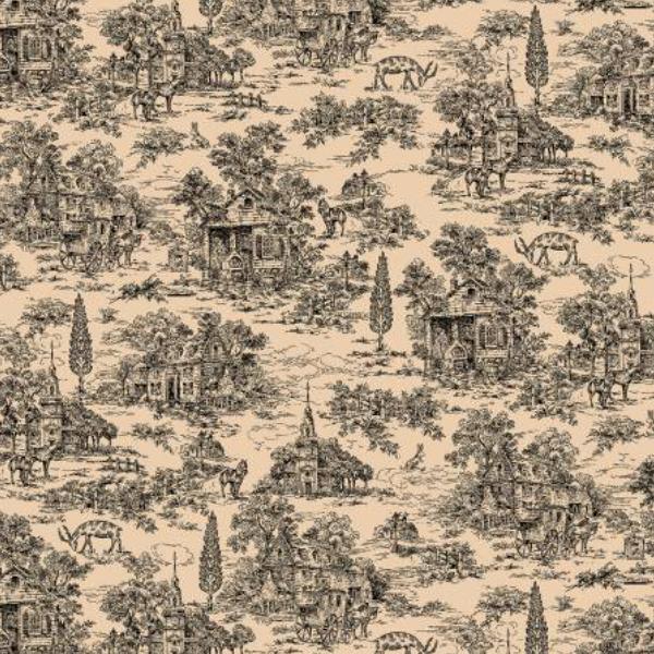 Farmhouse Toile Blk/Tan 108" Wide Back By Kim Diehl For Henry Glass