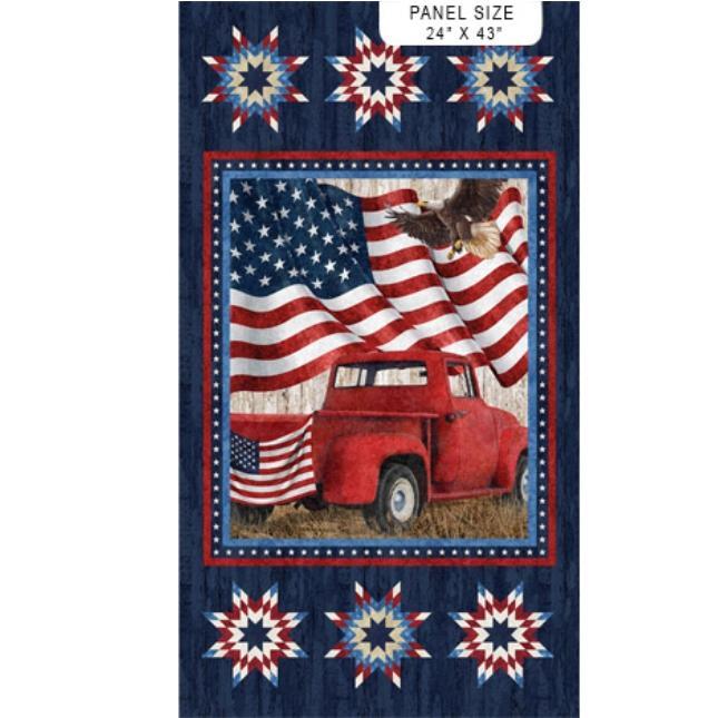 Stonehenge Stars And Stripes 11 Red Truck And Flags Panel From Northcott