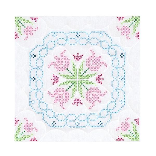 Quilt Squares: White Lace Tulips 18" From Jack Dempsey Inc