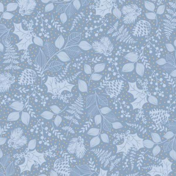 Christmas Shimmer Leafy Blender Light Blue W Gold Metallic By Jennifer Ellory For P & B Textiles