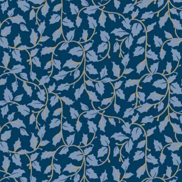 Christmas Shimmer Vines Navy W Gold Metallic By Jennifer Ellory For P & B Textiles