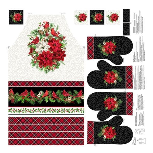 Cardinal Xmas Apron & Oven Mitt White Multi Apron Panel By Cardinal Christmas For Northcott