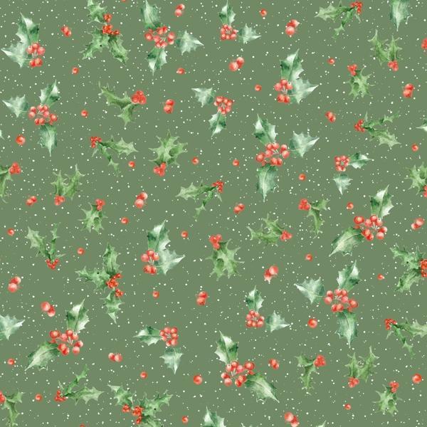 One Snowy Day Holly Floral Dark Green By Hannah Dale For Maywood Studio