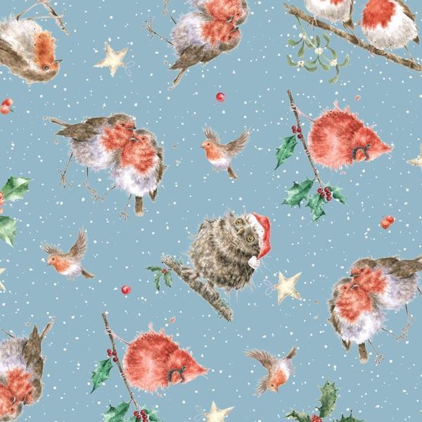 One Snowy Day Xmas Feathered Friends Dark Blue By Hannah Dale For Maywood Studio