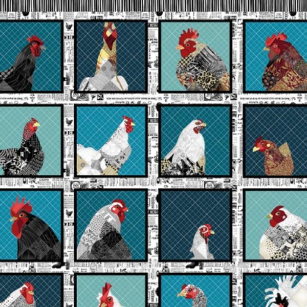 Zooming Chickens Panel Teal-Red By Timna Tarr For Studio E