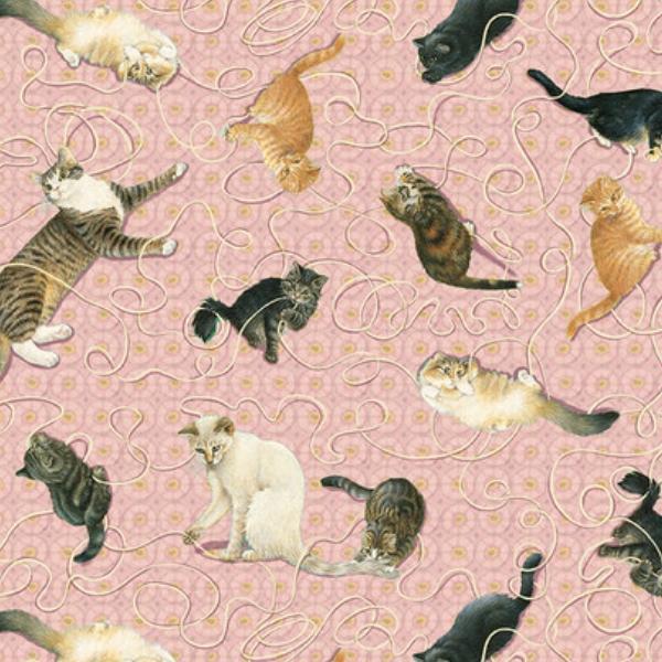 Sophisticats Cats Playing With Yarn Pink By Leslie Anne Ivory For Blank Quilting