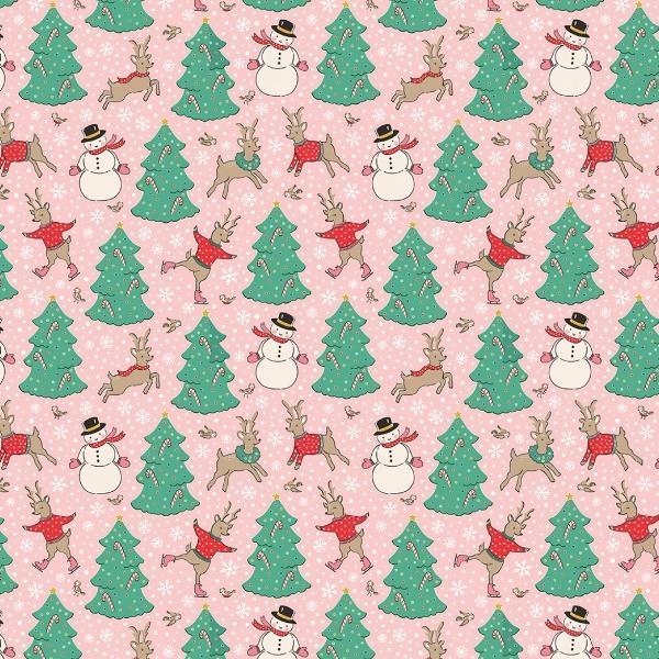 Oh What Fun Christmas Skating Deer Pink By Elea Lutz For Poppie Cotton