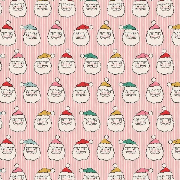 Oh What Fun Santa Heads Pink By Elea Lutz For Poppie Cotton