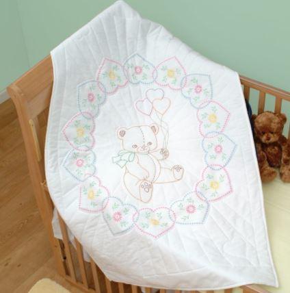 Crib Quilt Top Bear With Balloons from Jack Dempsey Needle Art