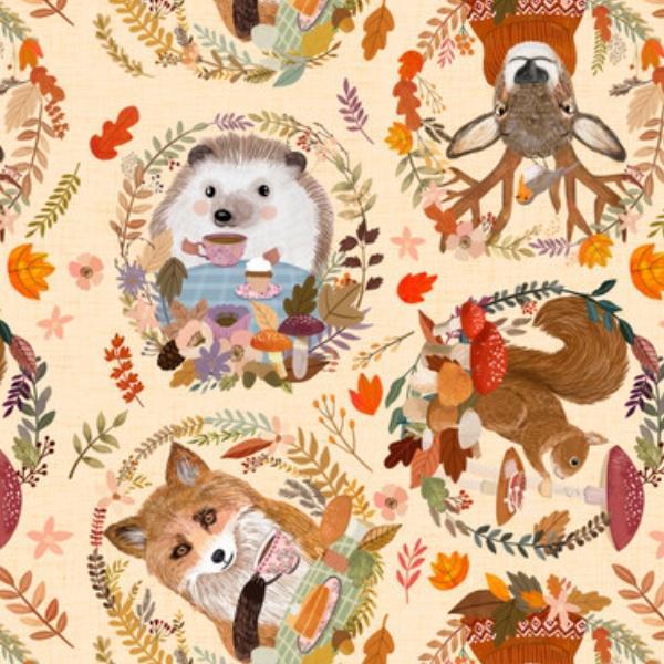 Aumtumn Friends Autumn Wreaths Cream By Mia Charro For Free Spirit Fabrics