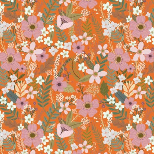 Autumn Friends Floral Mist In Mango By Mia Charro For Free Spirit Fabrics