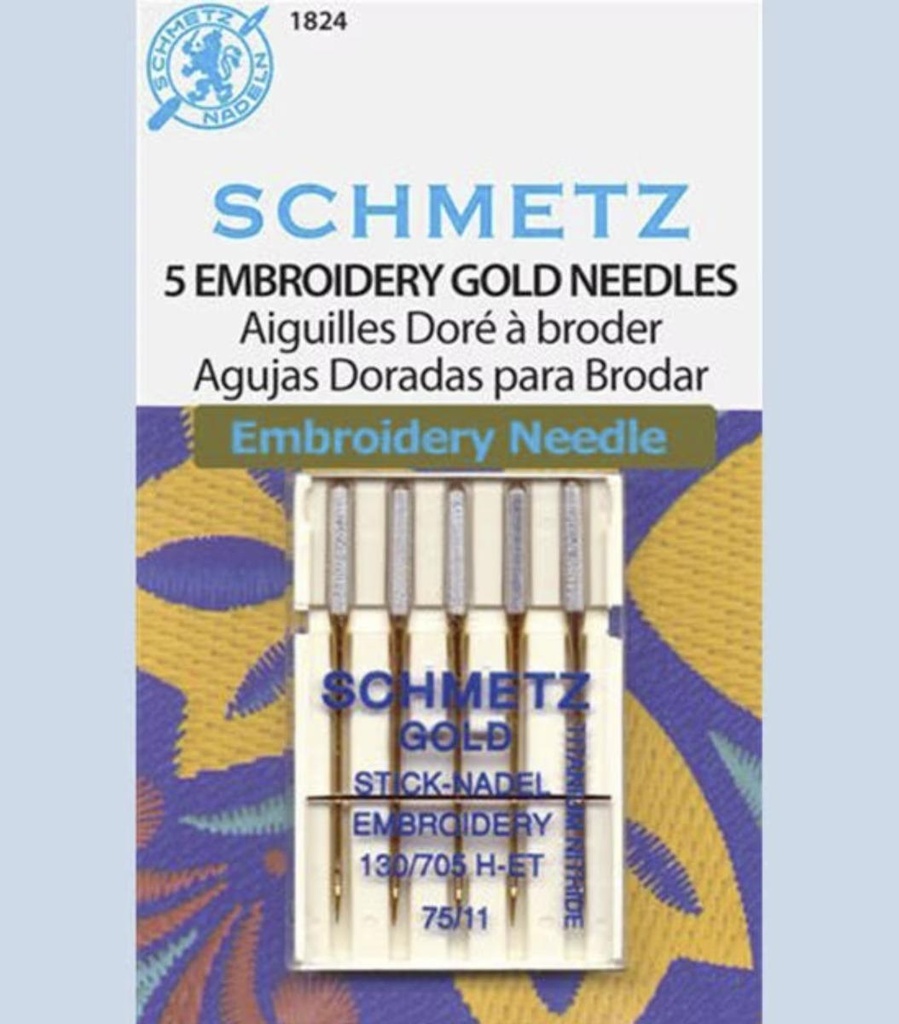 Schmetz Gold Titanium Embroidery Machine Needle Size 11/75 5Ct