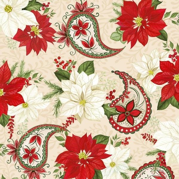 Tartan Holiday Cream Paisley'S & Floral Allover By Danielle Leone For Wilmington Prints