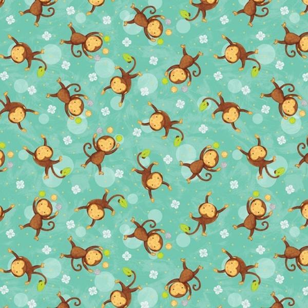 Sweet Safari Agua Tossed Monkeys by Victoria Hutto for Studio E Fabrics 