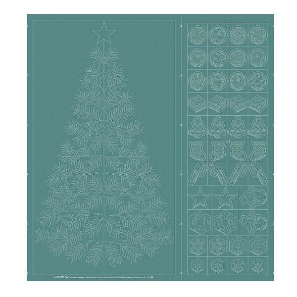 Wagara Sashiko Panel Season's Greeting Teal Blue by Hitomi Fujita for QH Textiles 