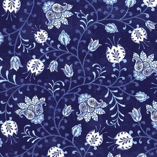 Blooming Blue Navy Tulip Vines by Danielle Leone for Wilmington Prints