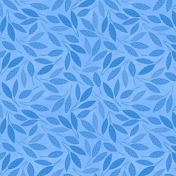 Blooming Blue Medium Blue Leaf Toss By Danielle Leone For Wilmington Prints