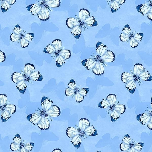 Blooming Blue Medium Blue Butterfly Toss By Danielle Leone For Wilmington Prints 