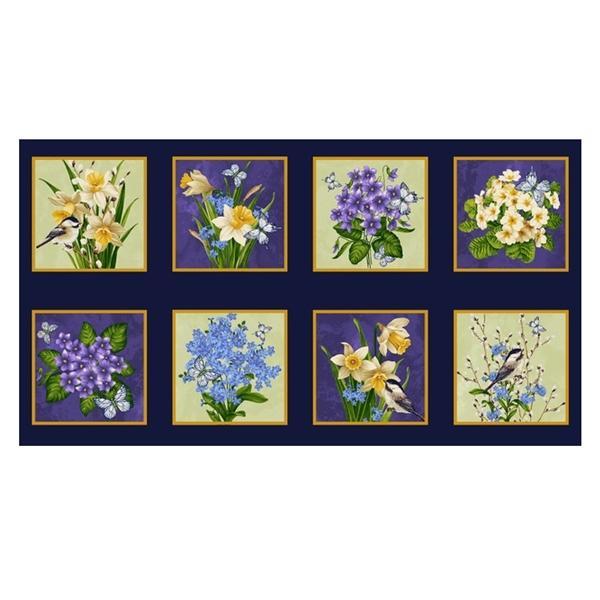 Nature'S Affair Indigo Block Panel By Jan Mott For Henry Glass Fabrics 