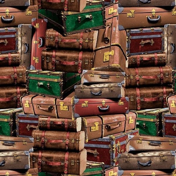 On The Right Track Brown Luggage By Larry Grossman For Blank Quilting 