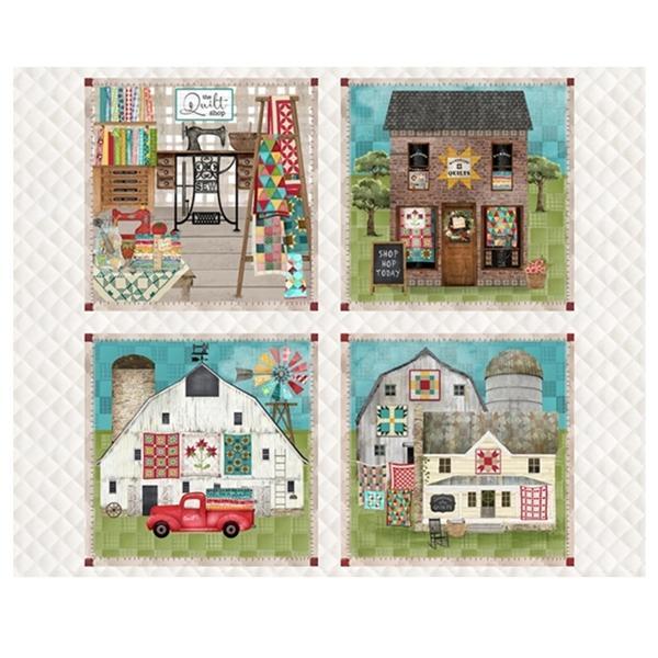 Shop Hop Block Panel by Beth Albert for 3 Wishes Fabric 