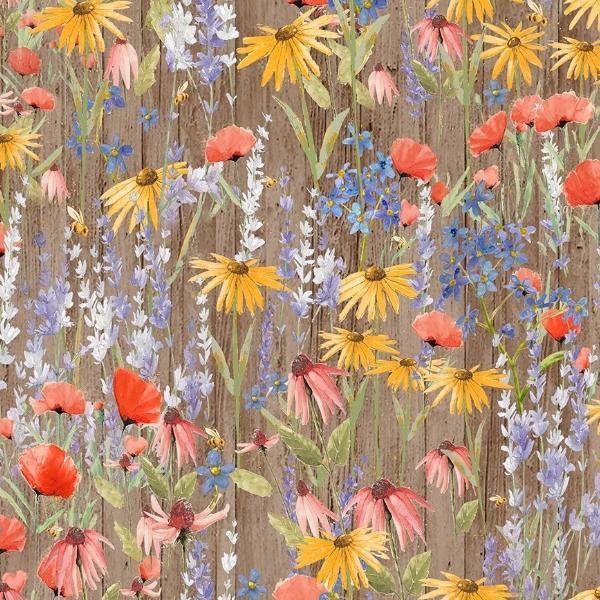 Enjoy The Little Things Dark Khaki Wildflowers by Dan DiPaolo for Clothworks