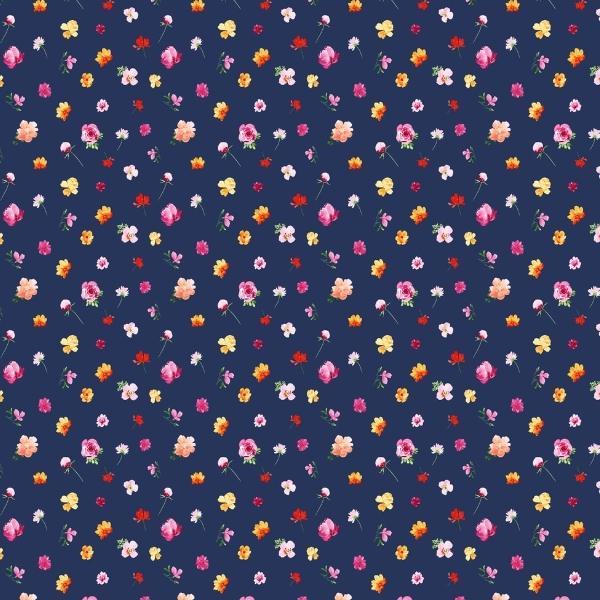 Flourish Ditsy Floral Navy Blue By Heatherlee Chan For Clothworks 