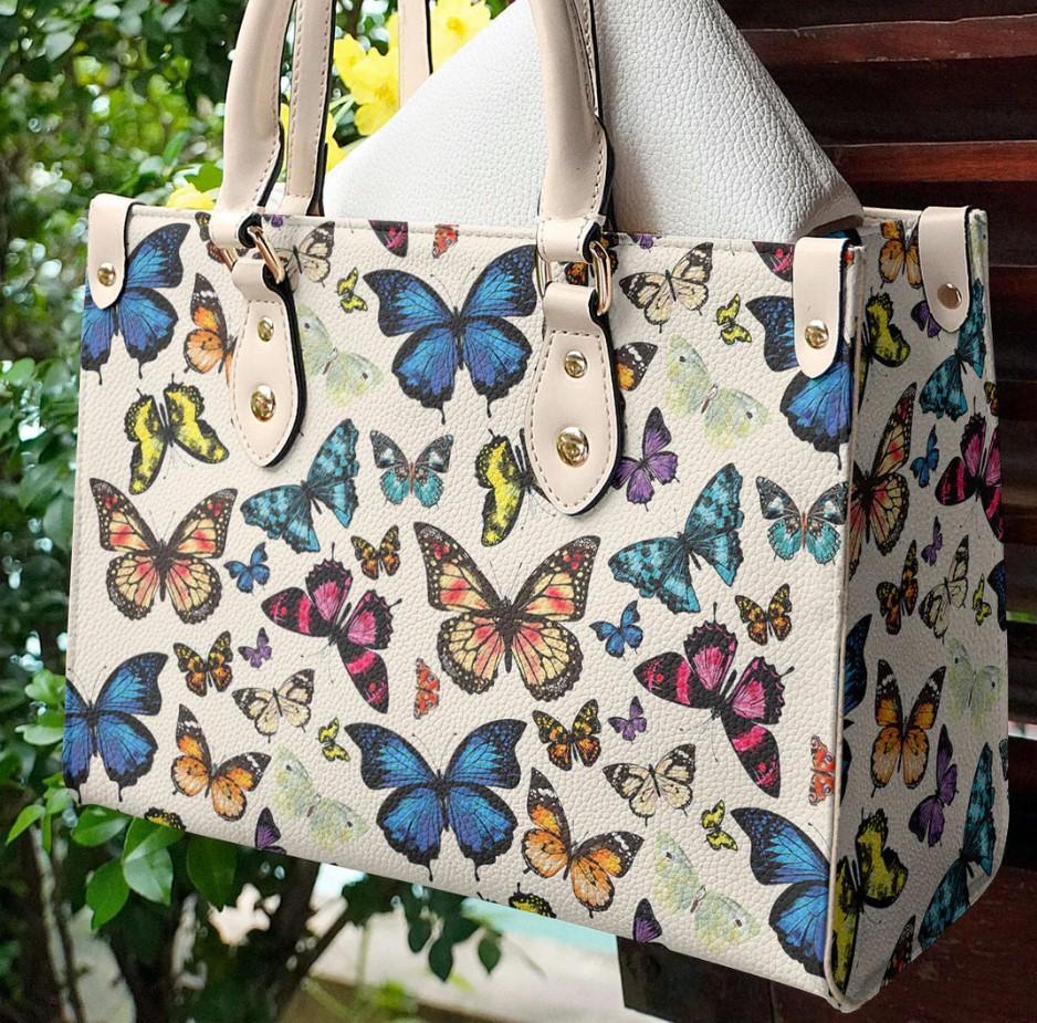 Butterfly Leather Bag With Creamy White Handle