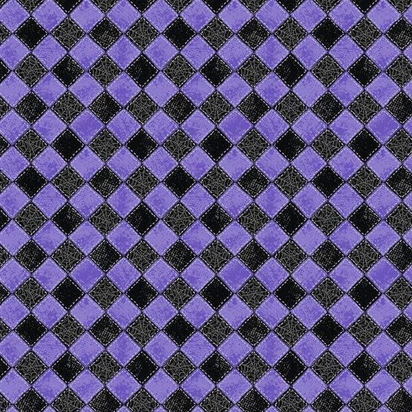 Meow-Gical Night Checkered Webs Purple/Black By Michael Davis For Wilmington Prints