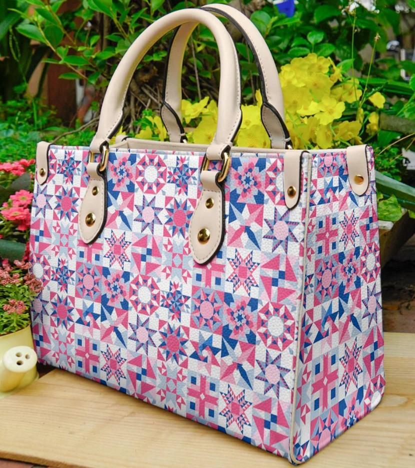 Gorgeous Quilting Pink Leather Bag With Creamy White Handles